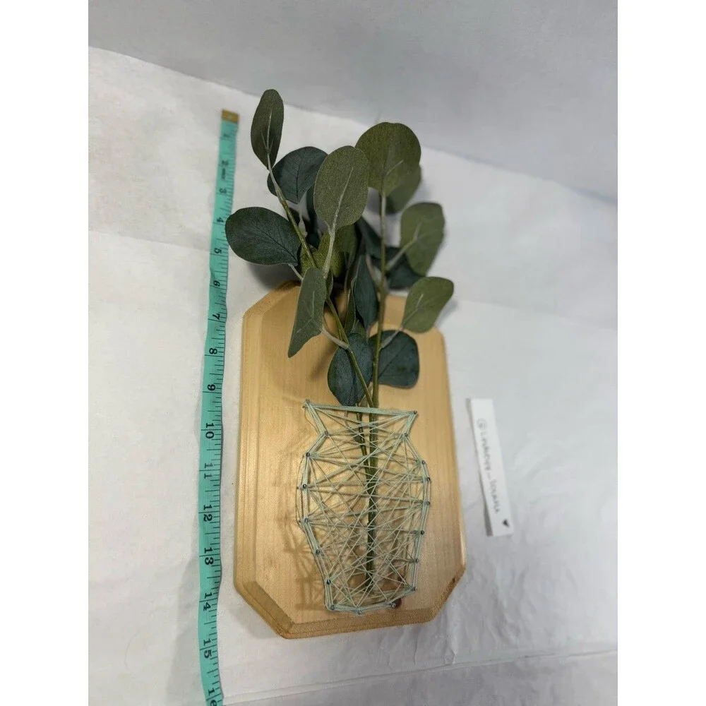 Handmade Boho String Art Wall Vase with Faux Eucalyptus 7x15”